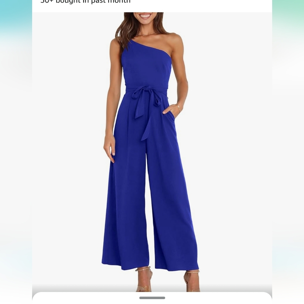 White Fox Boutique Blue One-Shoulder Jumpsuit